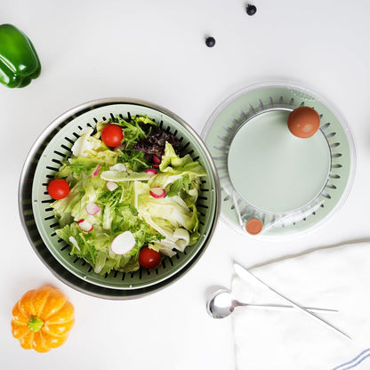 Premium 304 Stainless Steel Salad Spinner, Large 5.3 Qt Capacity, Easy to Use Lettuce Spinner, Fruit and Vegetable Washer and Dryer Spinner, Green