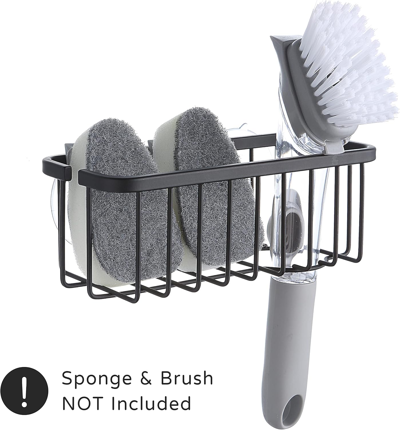 SunnyPoint NeverRust Deluxe Kitchen & Bathroom Sink Sponge Holder Organizer with Adhesive Mount - Additional Suction Cup Included – Sponge & Brush NOT Included – 7.4 x 3.3 x 2.75 Inch