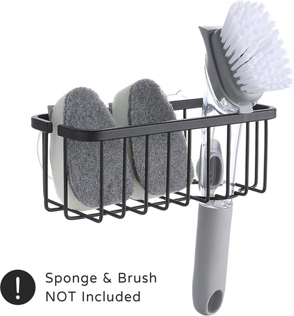 SunnyPoint NeverRust Deluxe Kitchen & Bathroom Sink Sponge Holder Organizer with Adhesive Mount - Additional Suction Cup Included – Sponge & Brush NOT Included – 7.4 x 3.3 x 2.75 Inch
