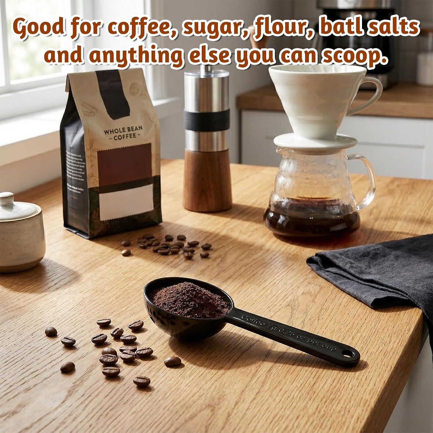 Small Scoops for Canisters, 5 Pack Plastic Coffee Measuring Scoop Table Spoons Measuring Spoon Short Handle Plastic Scoops for Coffee Loose Tea Protein Spices Other Dry Goods, Black 7g
