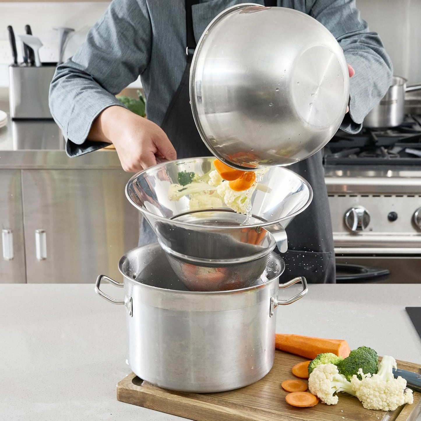 Restaurantware Fine Mesh Strainer Set of 3 Different Sizes with Silicone Handle Stainless Steel Extra Fine Mesh Strainer Heat-Resistant Handle Dishwasher-Safe for Rice, Quinoa, Pasta