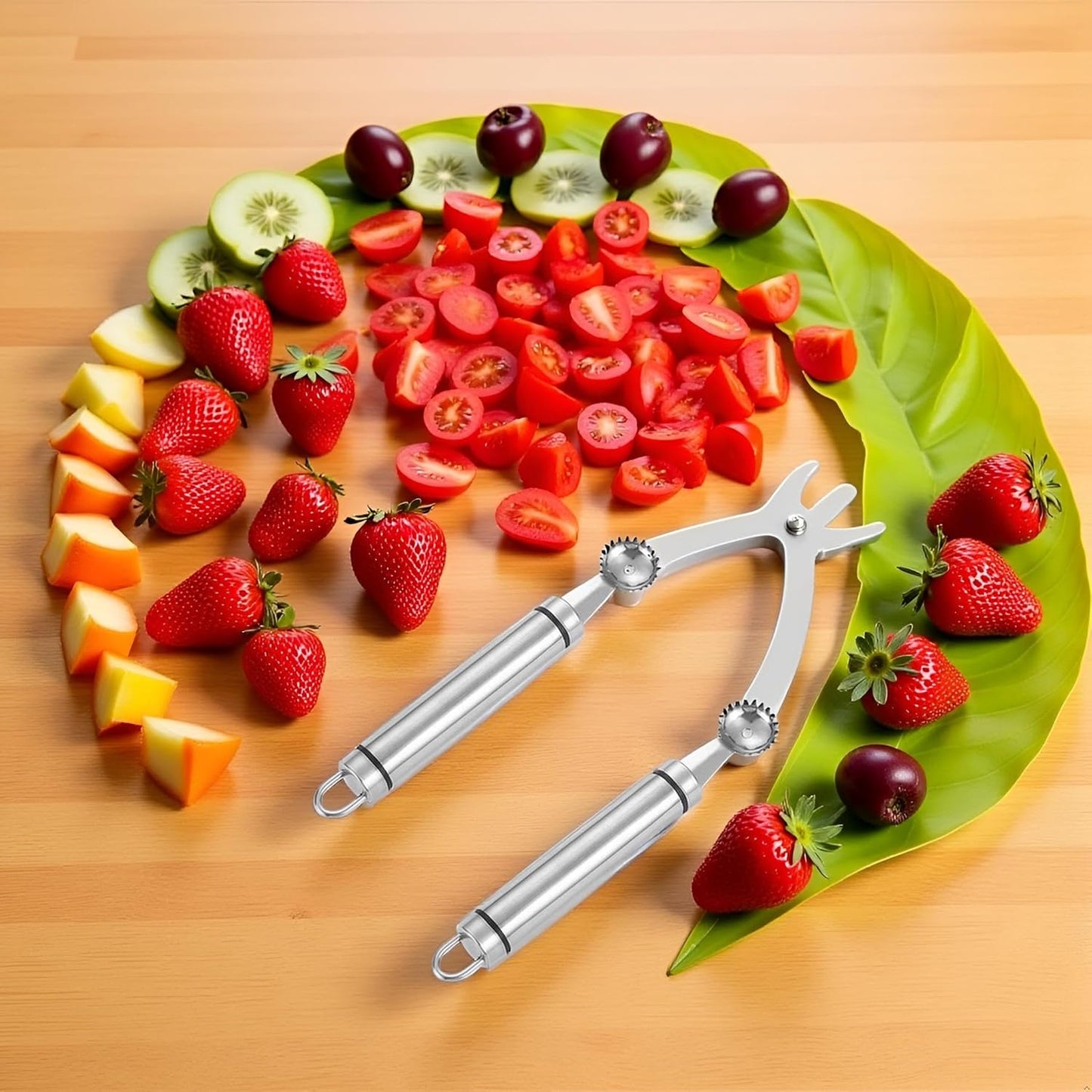 2pcs Stainless Steel Strawberry Huller Multi-Function Stainless Corer and Pitter Remover for Strawberry, Tomato, Vegetable and Fruit