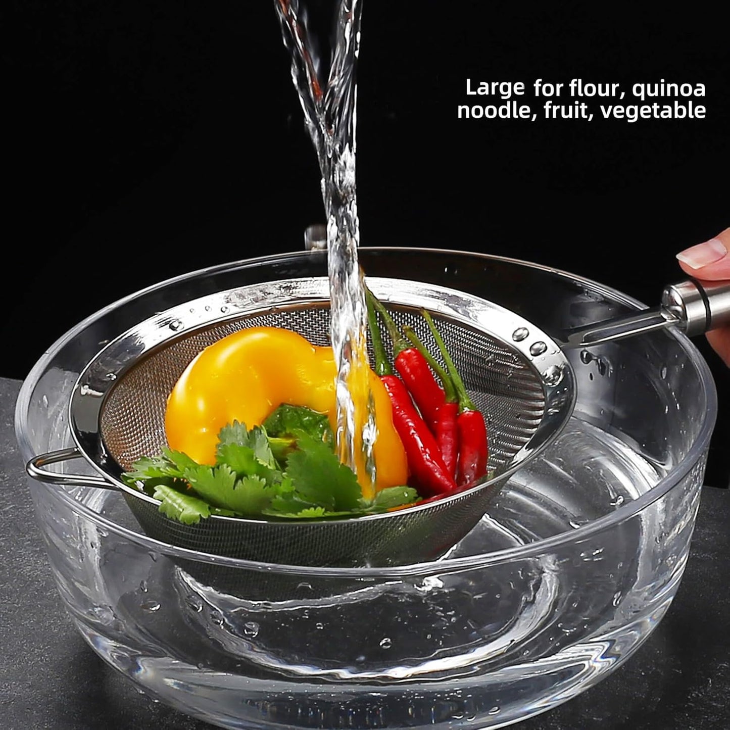 304 Stainless Steel Fine Mesh Strainers for Kitchen, Colander-Skimmer with Handle, Sieve Sifters for Food, Tea, Rice, Oil, Noodles, Fruits, Vegetable