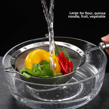 304 Stainless Steel Fine Mesh Strainers for Kitchen, Colander-Skimmer with Handle, Sieve Sifters for Food, Tea, Rice, Oil, Noodles, Fruits, Vegetable