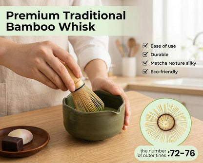 Matcha Whisk Set ,7 Pcs Matcha Set, Matcha Kit for Ceremony, Tradition Tea Set for Making Breakfast/Latte, with 20 OZ Bowl(Chawan)/Whisk and Holder, Valentine's Day Gift for Family/Friend Tea Lovers