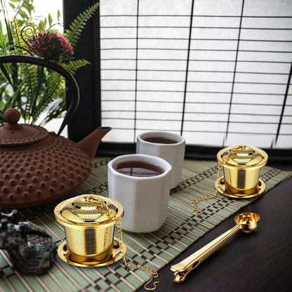 Umigy 4 Pcs Tea Infuser Strainers for Loose Tea with Scoop, Extra Fine Mesh Steeper 304 Stainless Steel Diffuser Leaf Holder with Extended Chain Hook for Brew, Spices, Seasoning, Silver