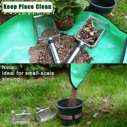 Soil Sifter for Gardening, 4 Pack Garden Sifter Shovel with Repotting Mat, 2/2.8/3.8/5mm Mesh Sieve, Compost Sifter Shovel for Sand, Rocks, Ideal for Small-Scale Soil Sieving