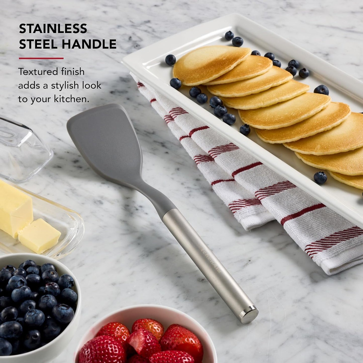KitchenAid Spoon Spatula with Curved Edges and Stainless Steel Handle, Nonstick Safe, Durable, Dishwasher Safe