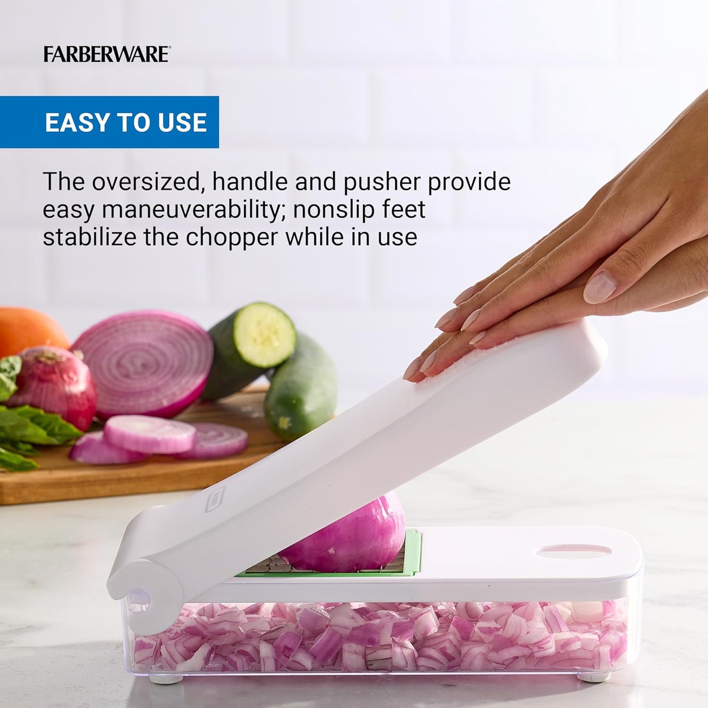 Farberware Professional Vegetable Chopper, 2 Blades For Slicing and Dicing Onions, Tomatoes, Potatoes And More, Meal Prep Made Easy