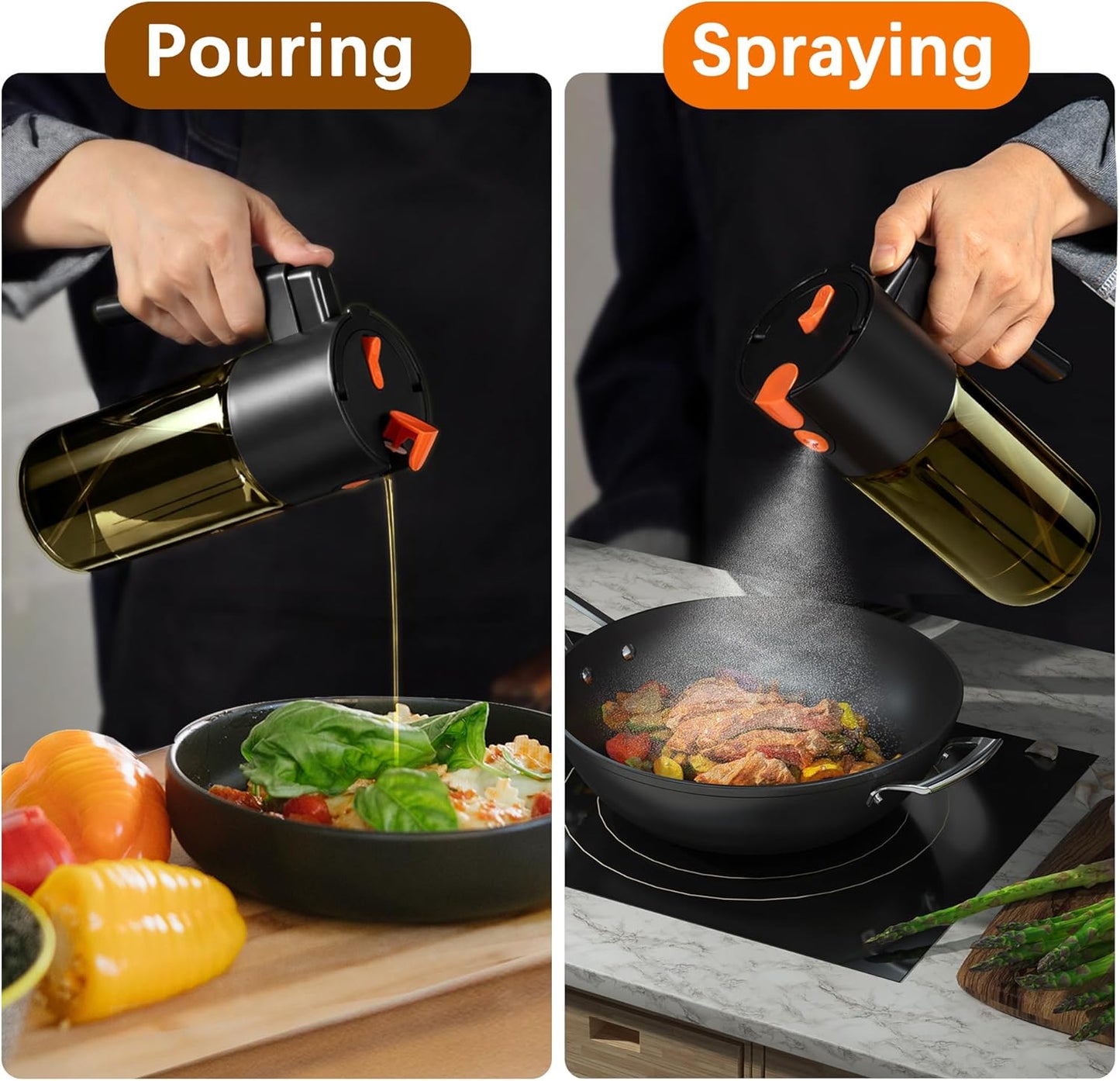 Glass 2 In 1 Olive Oil Dispenser Bottle for Kitchen Gadgets, Olive Oil Sprayer for Cooking 17oz/500ml (Light Blockage, Green)