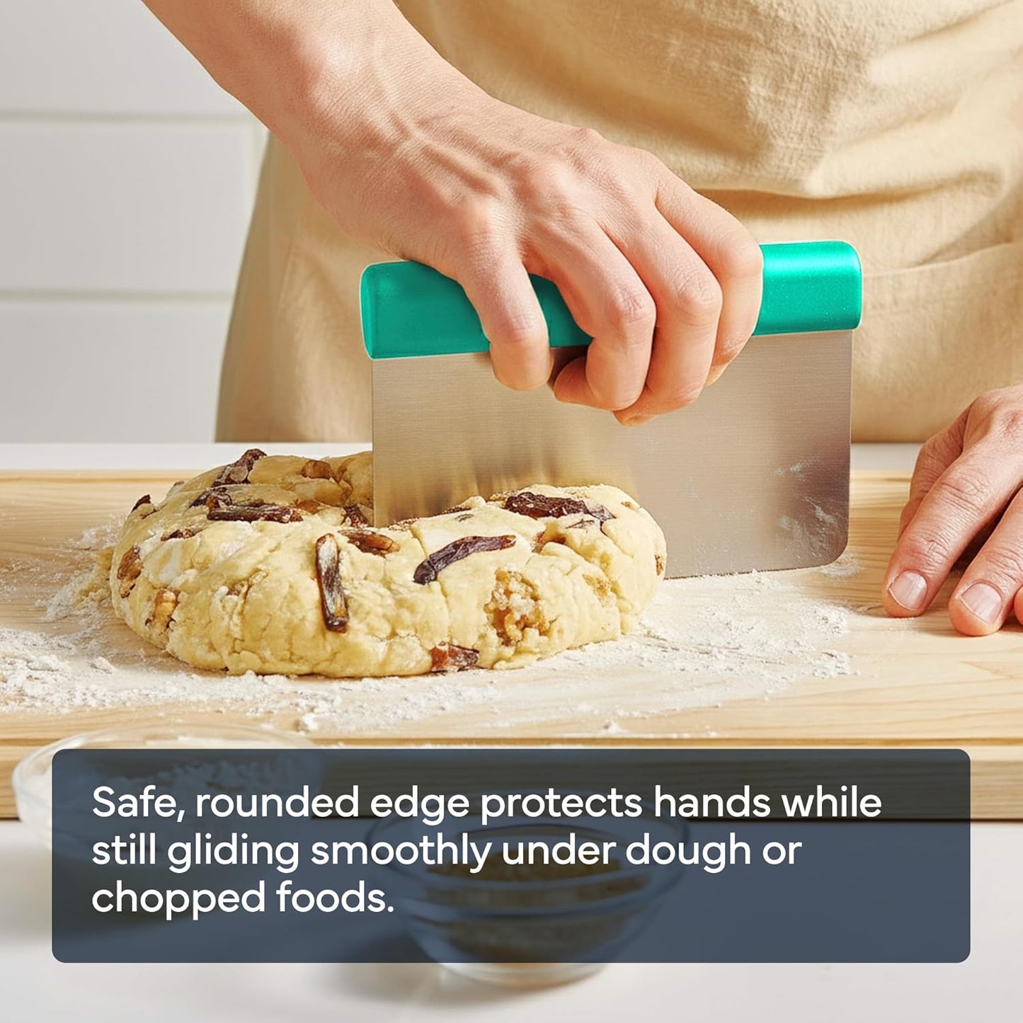 Misen Stainless Steel Bench Scraper - Versatile Food Scraper with Walnut Handle - Ideal for Kitchen, Pastry & Dough - Durable Cutting Board Scraper Tool - Effortless Transfer into Pots & Pans -Walnut