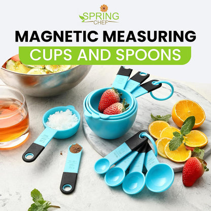 Spring Chef Magnetic Measuring Cups and Spoons Set of 9, Nesting Kitchen Tool with Easy to Read Markings for Measuring Dry or Liquid Ingredient, BPA Free, Black