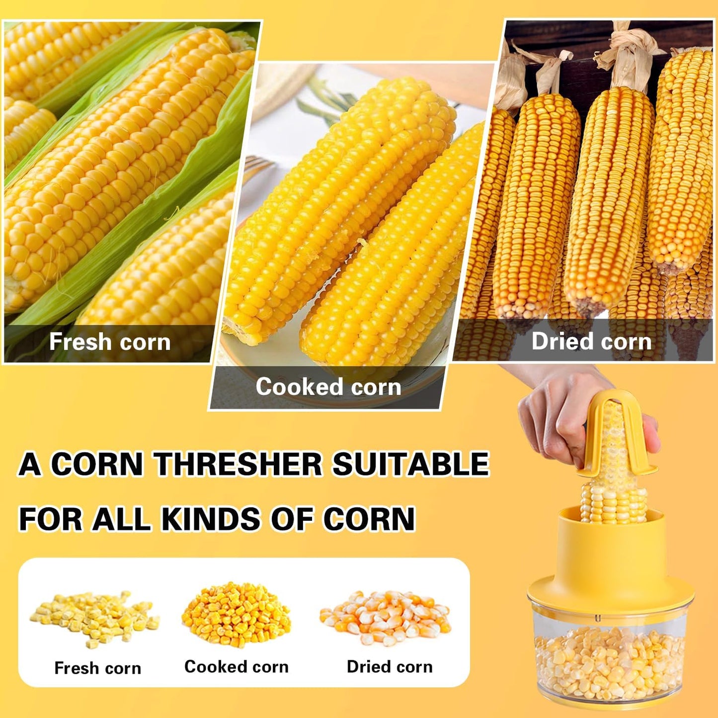 Corn Cob Stripper, Corn Peeler for Corn on the Cob, Quick Corn Cutter Tool, Corn shucker off the Cob with Bowl & Safety Handle [Yellow]