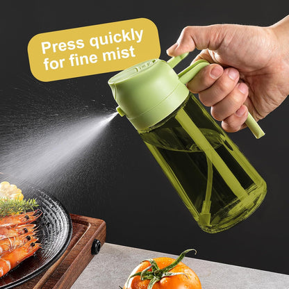 CXINYI - 16oz/470ml Olive Oil Dispenser for Kitchen with Stickers - 2 in 1 Olive Oil Sprayer for Cooking, Air Fryer, and Salad, Black&Green (Light-Proof Kitchen Gadget)