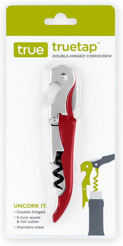True Truetap Double Hinged Waiter's Corkscrew Wine Opener, Stainless Steel Wine Bottle Opener with Built In Foil Cutter, Home Bar Tools, Bar Cart Accessories, Wedding Gifts, Set of 1, Black
