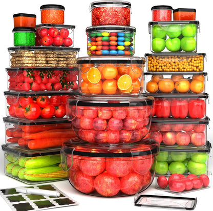RockBerry 50 Pcs Large Food Storage Containers with Lids Airtight-85 OZ to small Containers-Total 526OZ Stackable Kitchen Set -BPA Free Leak proof containers- Freezer Microwave safe