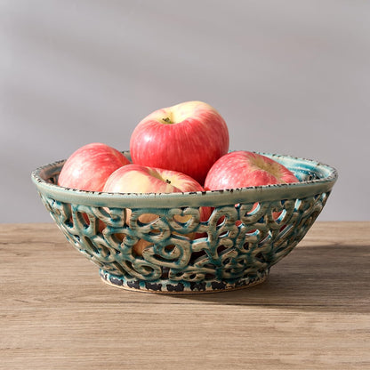 SIDUCAL Ceramic Fruit Bowl for Kitchen Counter,Decorative Fruit Basket with Holes, 10.43" Large Hollow Out Fruit Vegetable Holder Bowl for Table Decor, Gray