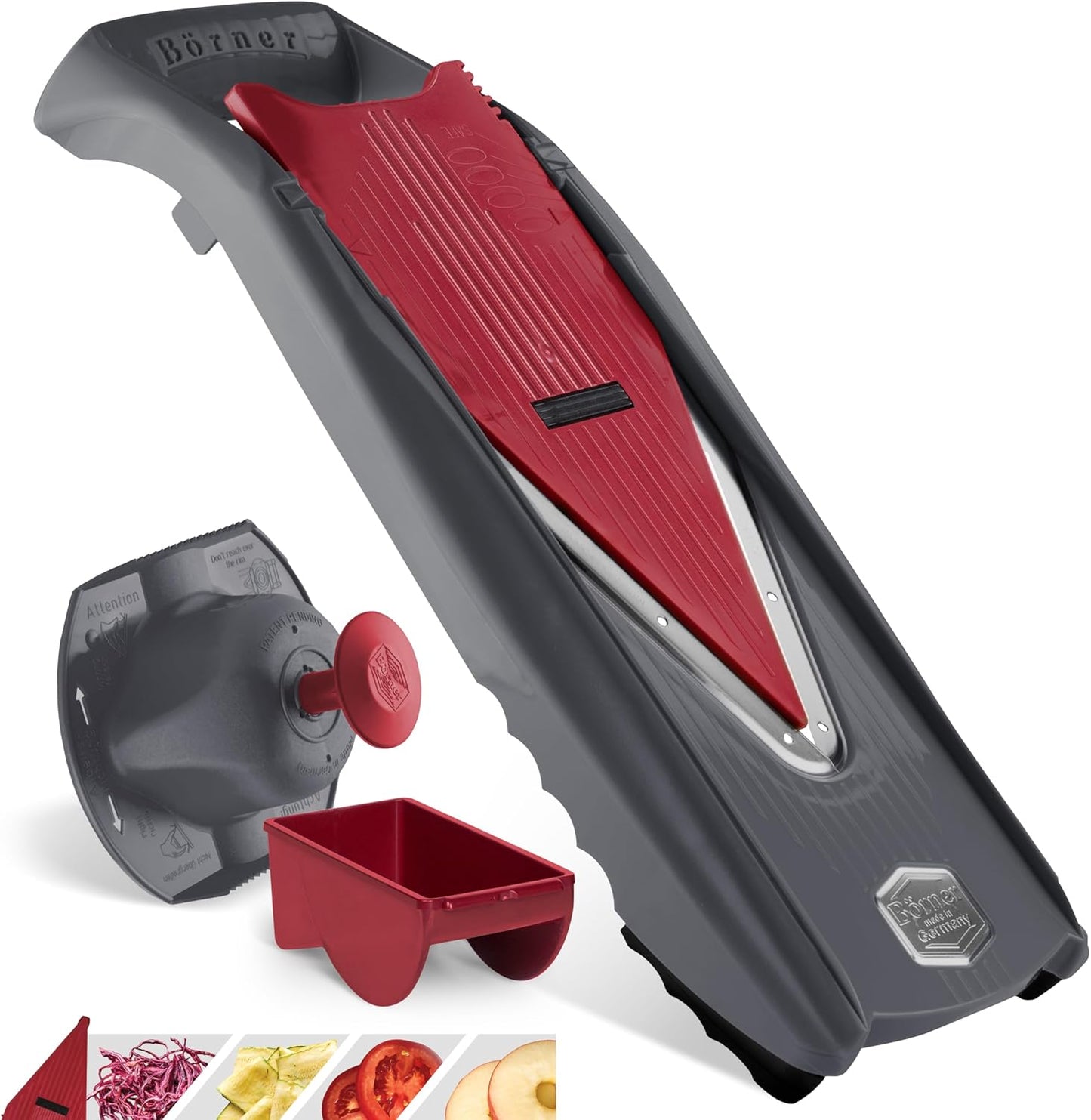 Börner Mandoline Slicer Vital (Profi Set) • Vegetable Slicer with Stainless Steel V-Blade & Dressing Function • 12 Cutting Styles • For Slices, Zoodles, Strips, & Dices in Various Thicknesses