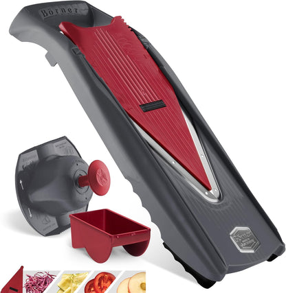 Börner Mandoline Slicer Vital (Profi Set) • Vegetable Slicer with Stainless Steel V-Blade & Dressing Function • 12 Cutting Styles • For Slices, Zoodles, Strips, & Dices in Various Thicknesses