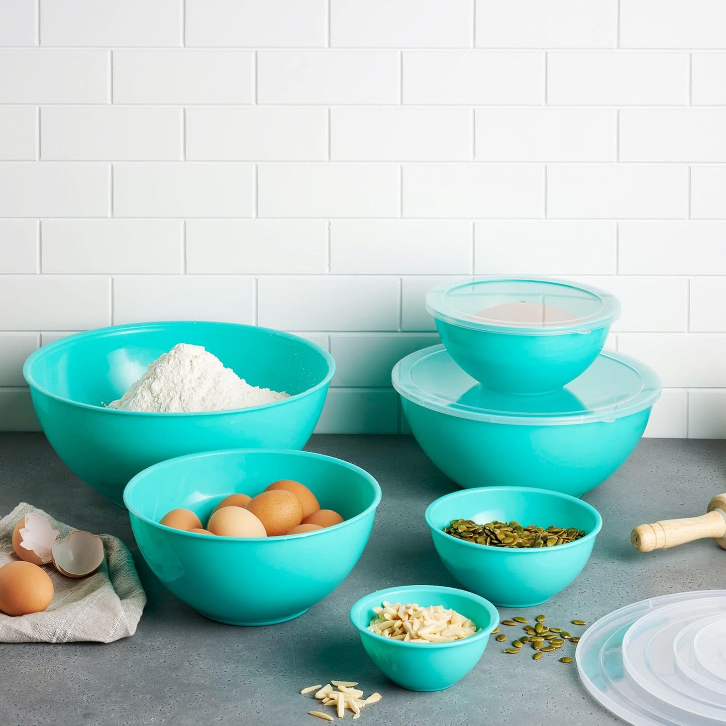 Table Concept Mixing Bowls with Airtight Lids, Stainless Steel Nesting Bowl Set for Space Saving Storage, Ideal for Cooking, Baking, Prepping & Food Storage