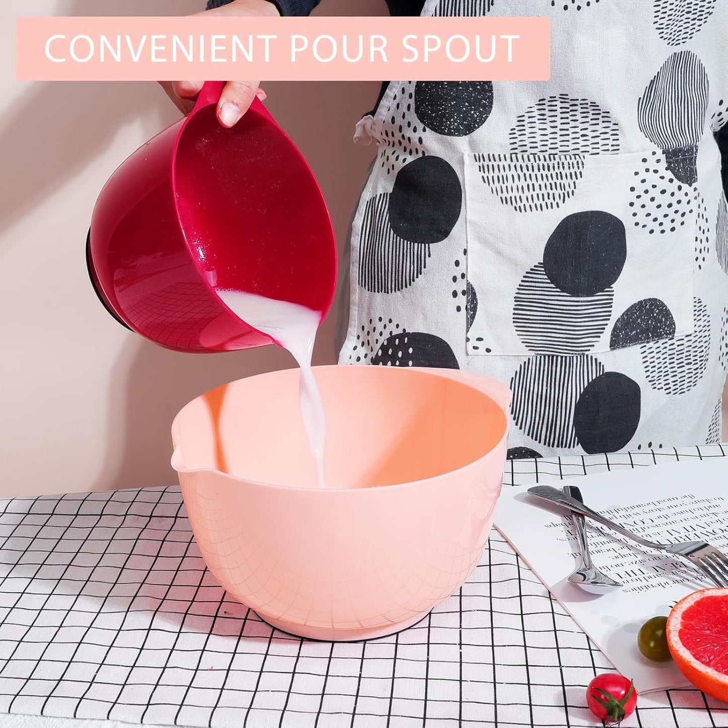 BoxedHome Green Ombre Nesting Plastic Mixing Bowl Set With Pour Spout, Microwave and Dishwasher Safe, BPA free Non-Slip Base, Set of 4 Size 1.7, 2.5, 3.5 and 4.5qt, Great for Prepping, Baking, Cooking