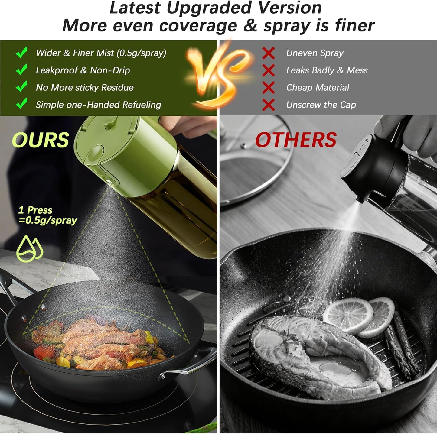Glass 2 In 1 Olive Oil Dispenser Bottle for Kitchen Gadgets, Olive Oil Sprayer for Cooking 17oz/500ml (Light Blockage, Green)