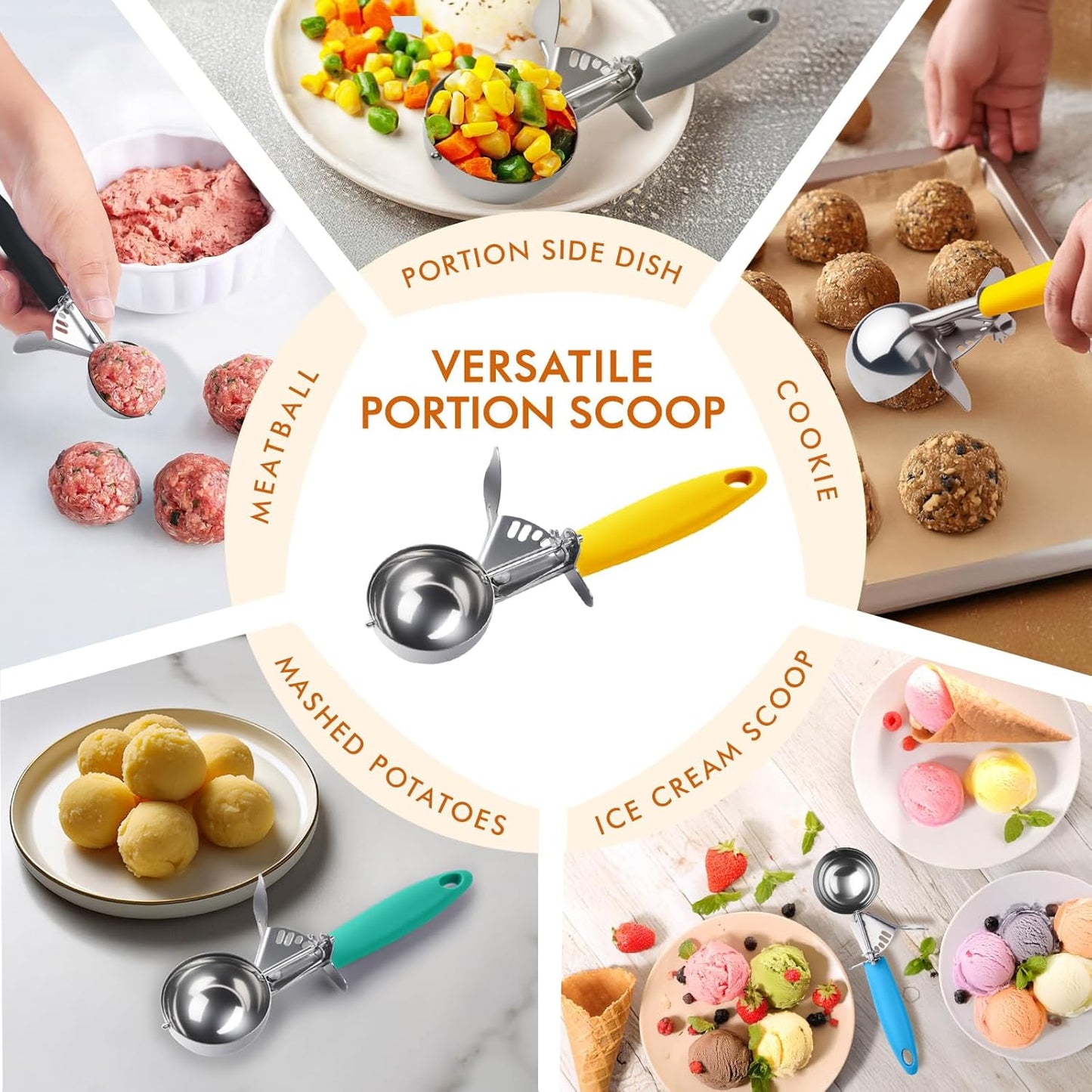 JUNADAEL J Portion Scoop, #20/2 OZ Ice Cream Scooper, Muffin Scoop, Disher, Yellow Handle, for Portion Control, Cookie Dough, Muffin, Cupcake Batter, Ice Cream, Mashed Potatoes