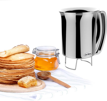 Classic Cuisine Pancake Batter Gourmet Stainless-Steel Pourer-Perfect for Baking Cupcakes, Waffles, Cakes, and Muffins-No Drip Dispenser, 4.25" x 6.25" x 5", Silver,265349MKK