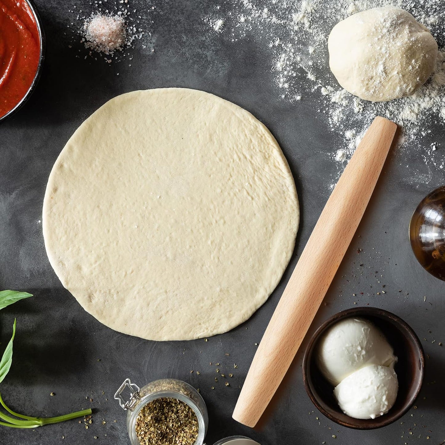 French Rolling Pin for Baking - Tuyotue 7.9 Inches Beech Wood Tapered Rolling Pin Dough Roller for Pizza Dough, Pie Crust Cookie Fondant Dumpling