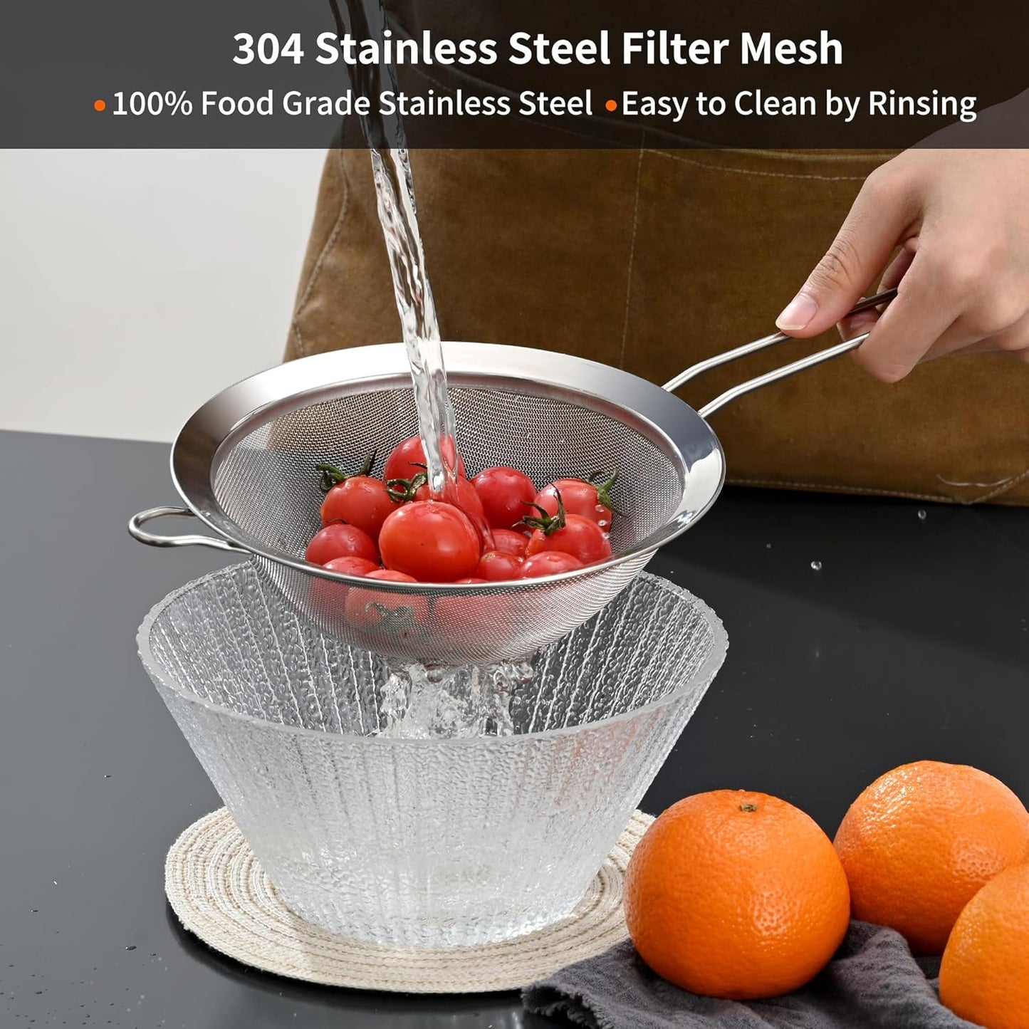 Luckyiren Premium 304 Stainless Steel Fine Mesh Strainer – Multi-Use Colander, Sieve, and Filter for Rice, Juice, Quinoa, Flour, Baking, Cooking, and Meal Prep – Durable, Easy-to-Clean Kitchen Tool