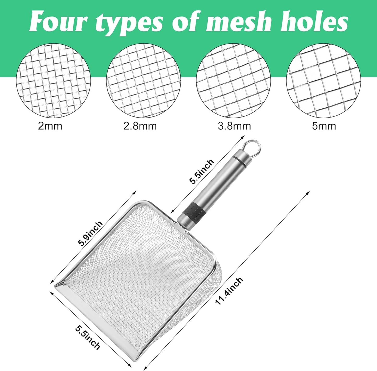 Adnee 2 Pcs Wider Gardening Soil Sifter-5.5" W Garden Sieve Sifter with Handle (3.8/5 mm Mesh)-Portable Gardening Sifter for Gradening Sand Soil Dirt Compost