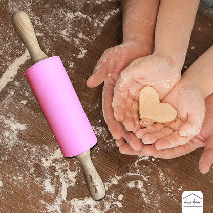 Mini Silicone Rolling Pin for Kids Baking – | Ideal for Toddlers, Playdough, Clay, Cookies & Pastry - 9" Small Size (Pink)