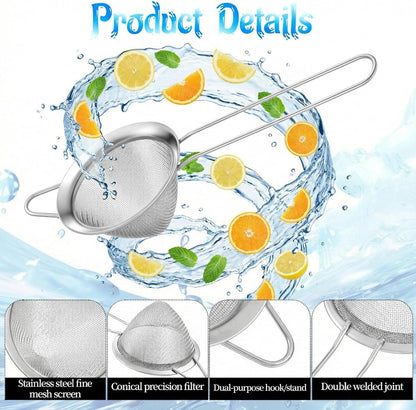 20 Packs Fine Mesh Small Strainer, 3.2 Inches Silver Stainless Steel Cone Shaped Long Handle Cocktail Strainer for Coffee Food Juice Tea Coffee Drinks