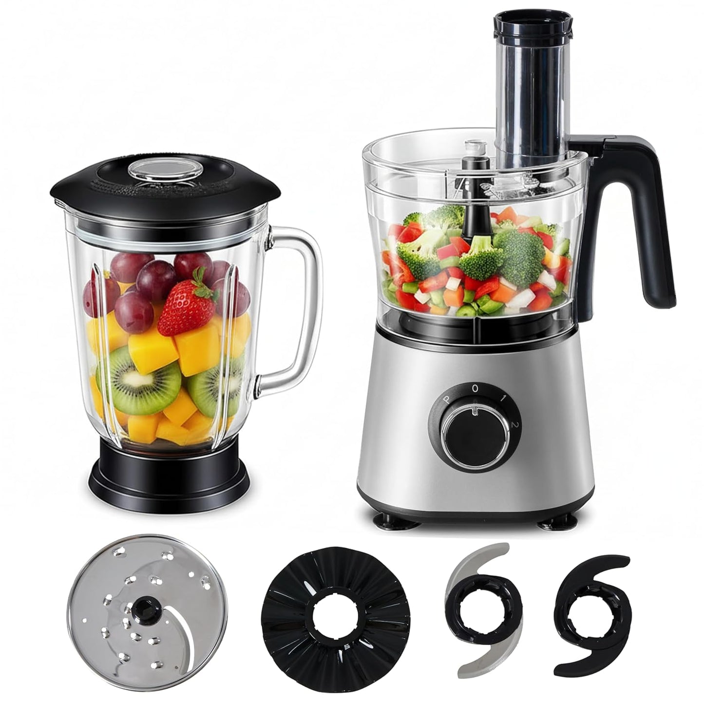 Simple Deluxe 10.5 Cup Food Processor, Multi-Functional Vegetable Choppers Food Grinder with Slicing Shredding Chopping Kneading, Suitable for Smoothie Fruit Dough, 2.6QT, Classic White