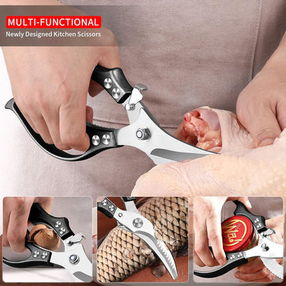 MAD SHARK Heavy Duty Poultry Shears, Kitchen Shears with Non-Slip Handle & Safety Lock, All Purpose Kitchen Scissors for Chicken, Meat Cutting, Turkey, Fish, Vegetables, Spring Loaded, Dishwasher Safe