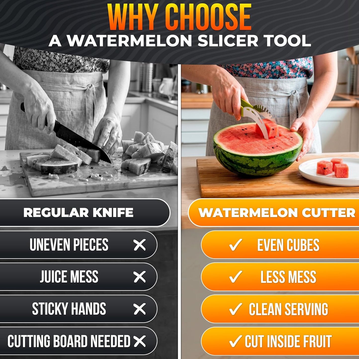 2-in-1 Watermelon Slicer Cutter Tool for 1” Cubes & Slices – Stainless Steel Watermelon Cutter Knife for Fast Fruit Cutting – Melon Slicer for Watermelon, Cantaloupe, Papaya, Honeydew, BBQ & Picnics