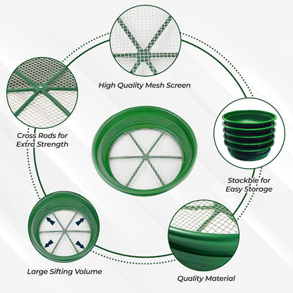 SE 13.25 Inch Wide Stackable Classifier Gold Prospecting Pan - 1/8 Inch Stainless Steel Mesh Sifting Pan, Green
