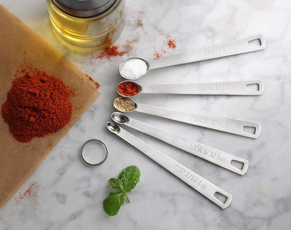 New Star Foodservice 42924 Stainless Steel Mini Measuring Spoons Set, 5-Piece Small Metal Measuring Spoon Set for Spices, Baking, Cooking, Dash, Pinch, Smidgen, Drop, Tad, Silver