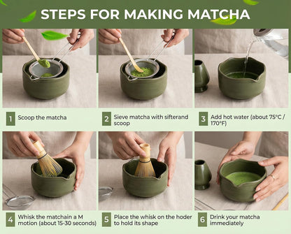 Matcha Whisk Set ,7 Pcs Matcha Set, Matcha Kit for Ceremony, Tradition Tea Set for Making Breakfast/Latte, with 20 OZ Bowl(Chawan)/Whisk and Holder, Valentine's Day Gift for Family/Friend Tea Lovers