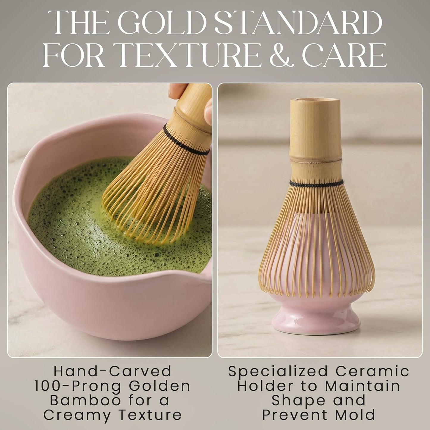 Matcha Whisk Set - Matcha Set Kit with Ceramic Matcha Bowl, Bamboo Whisk & Holder, Stainless Steel Sifter, Bamboo Spoon - Lead-Free 5 Pcs Ceremony Kit for Authentic Tea Ritual, Pink