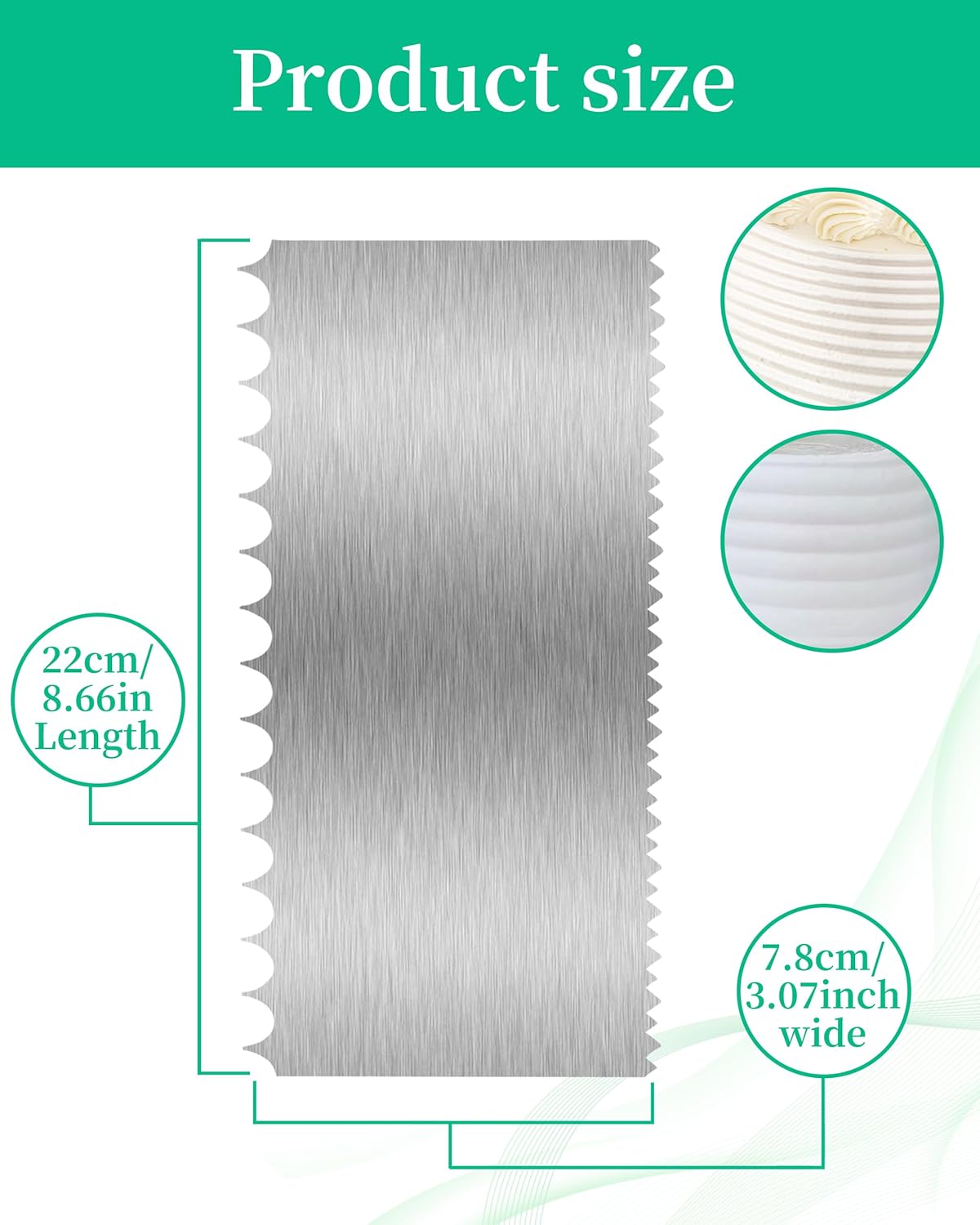 Cake Scraper Smoother Cake Decorating Supplies Kit 8.6 Inch Metal Bench Scraper for Baking Buttercream Smoother Stainless Steel Frosting Cake Comb Edge Side Jagged Comb for Cream Cake-1