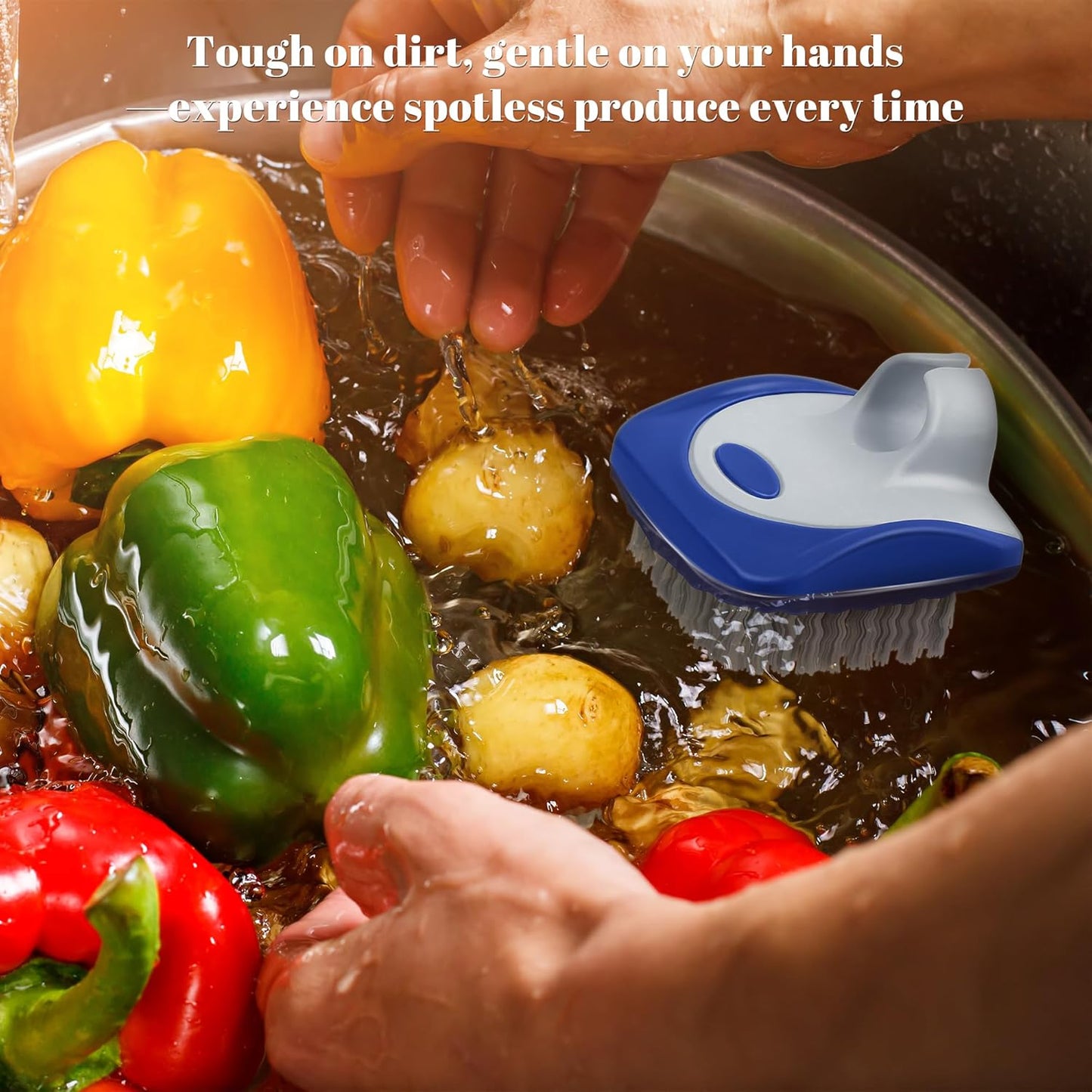 Aodaer 4 Pieces Vegetable Brush Potato Scrubber Brush Silicone Hard and Soft Side Fruit Cleaning Tools for Delicate or Tough-Skinned Vegetables