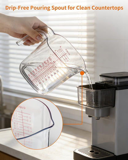 Measuring Cups，3-Piece Plastic Measuring Cups Set, 1L, 2 Cup, 1 Cup with Ml & Oz Markings, Non-Slip Base & Pour Spout for No Mess, Nesting Design for Kitchen, Baking & Cooking