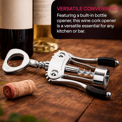 Wine Opener with Built-in Bottle Opener,Wing Corkscrew,Heavy Duty Screw, Sturdy Lever Mechanism, Ergonomic Handles, Premium Quality