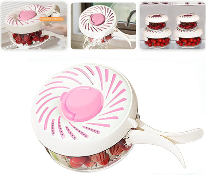 New Upgrade Fruit Washing Bowl with Strainer,3 in 1 Multipurpose Drain Basket with Lid & Ice Box,Foldable Handle Fruit Strainer,Fruit Washer Perfect for Fridge Storage and Outdoor Picnics(1 QT)