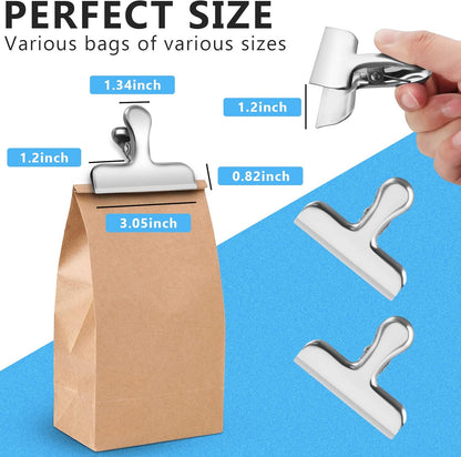 Bag Clips, Heavy Duty Stainless Steel Chip Clips, 8 Pack Food Bags Clamp Great for Kitchen Office to Seal Coffee Bags, Paper Sheets - Pack of 8