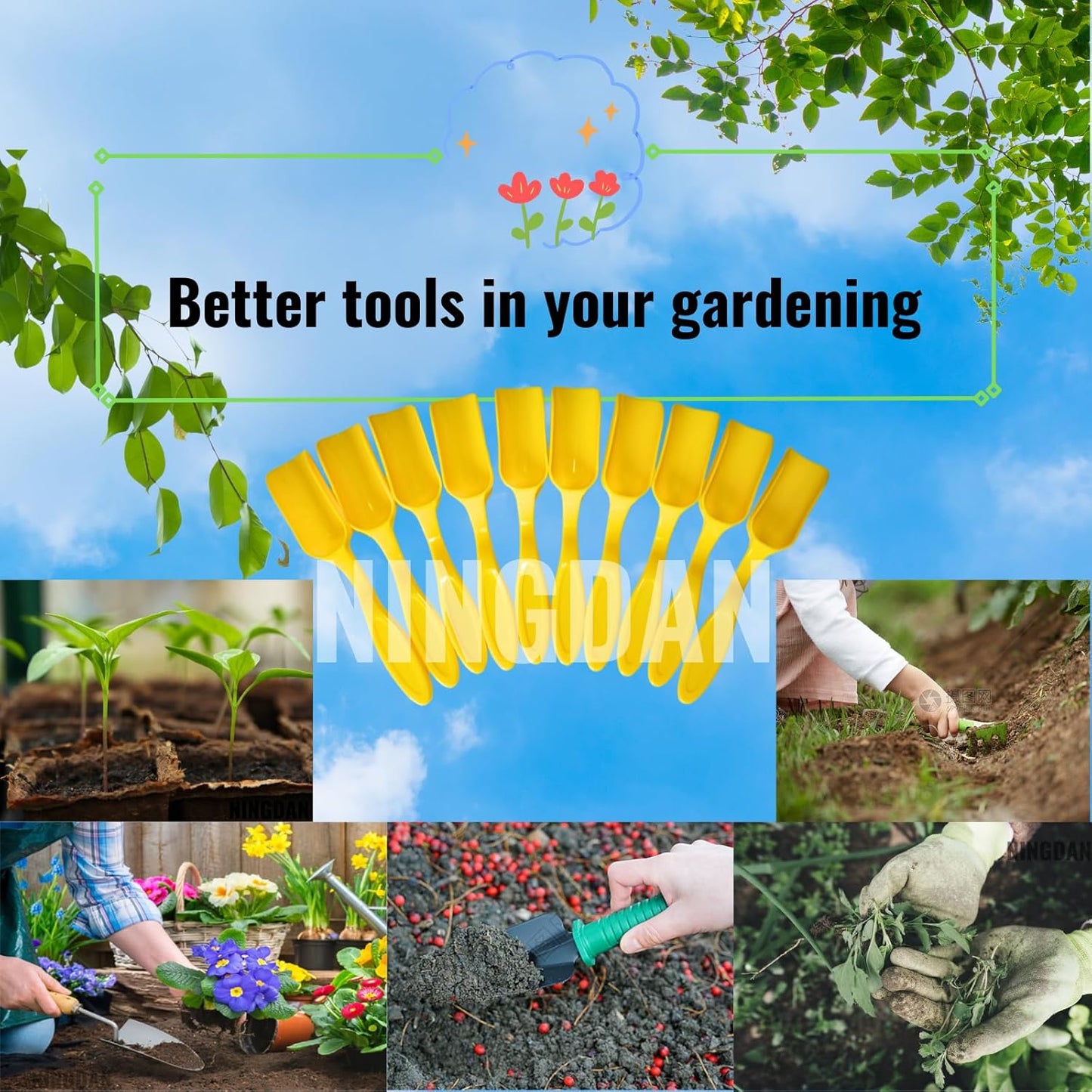 10Pcs NINGDAN Mini Shovel,Plastic Mini Gardening Shovel Spoons Soil Scoops,Cultivation Digging Transplanting Tools for Succulents Potted Flowers,Milk Powder/Coffee Beans Scoops (5 Colors)