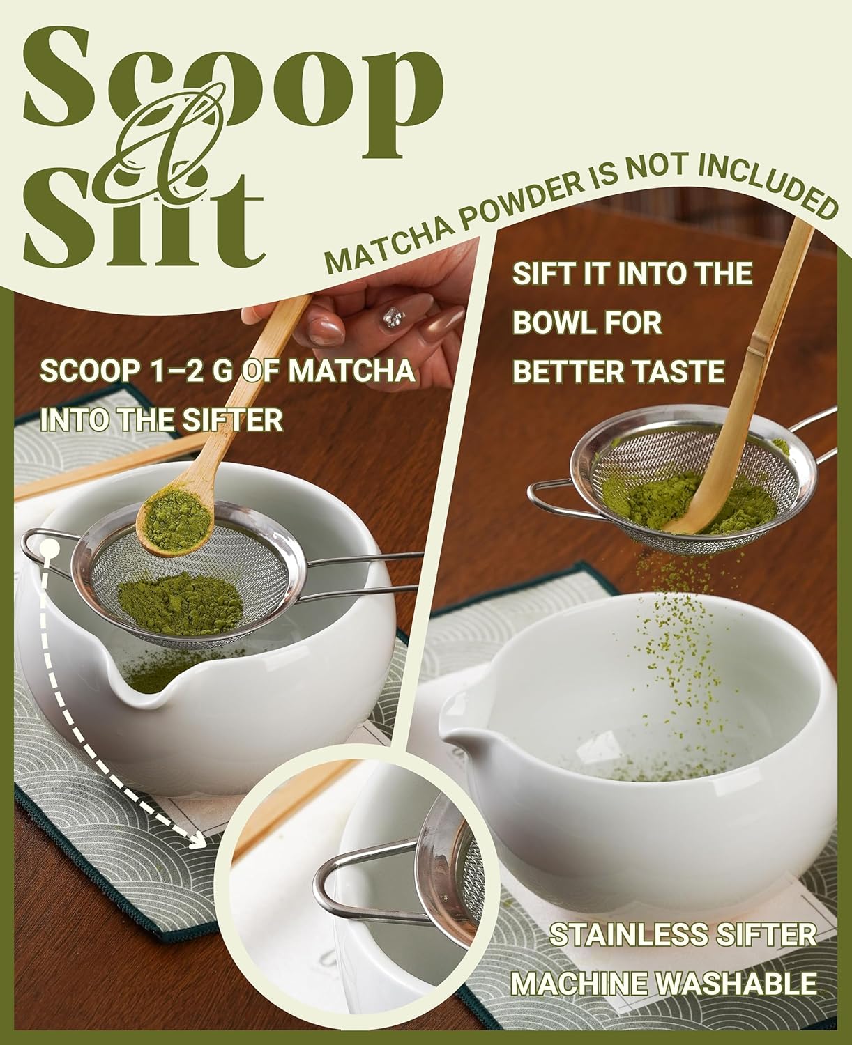 Onebttl Matcha Whisk Set Gifts, 8 Pcs Ceramic Matcha Kit Set Includes Matcha Bowl, Matcha Whisk and Holder, Bamboo Spoon and Scoop, Scoop Rest, Sifter and Tea Towel - Sunflower