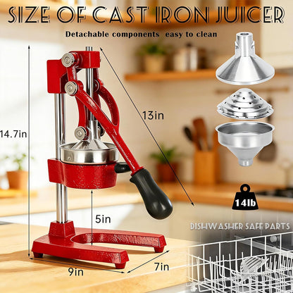 Cast Iron Juicer, orange juicer, Cast Iron Juicer Hand Press Heavy Duty, Peel-Free Juicing, Professional Lemon Orange Pomegranate Squeezer, Effortless, Stable, Easy Clean for Home, Bar, Commercial Use