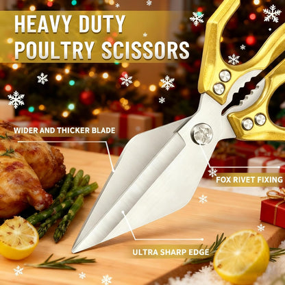 Multifunctional Heavy-Duty Kitchen Shears,Ultra Sharp Stainless Steel Poultry Shears,Multipurpose Food Scissors for Chicken, Meat,Fish, Vegetables,Bone Cutting(Silver)
